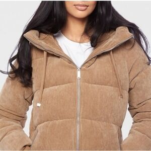 Sam Edelman Hooded Corduroy Puffer Coat Cream Size Small MSRP $200